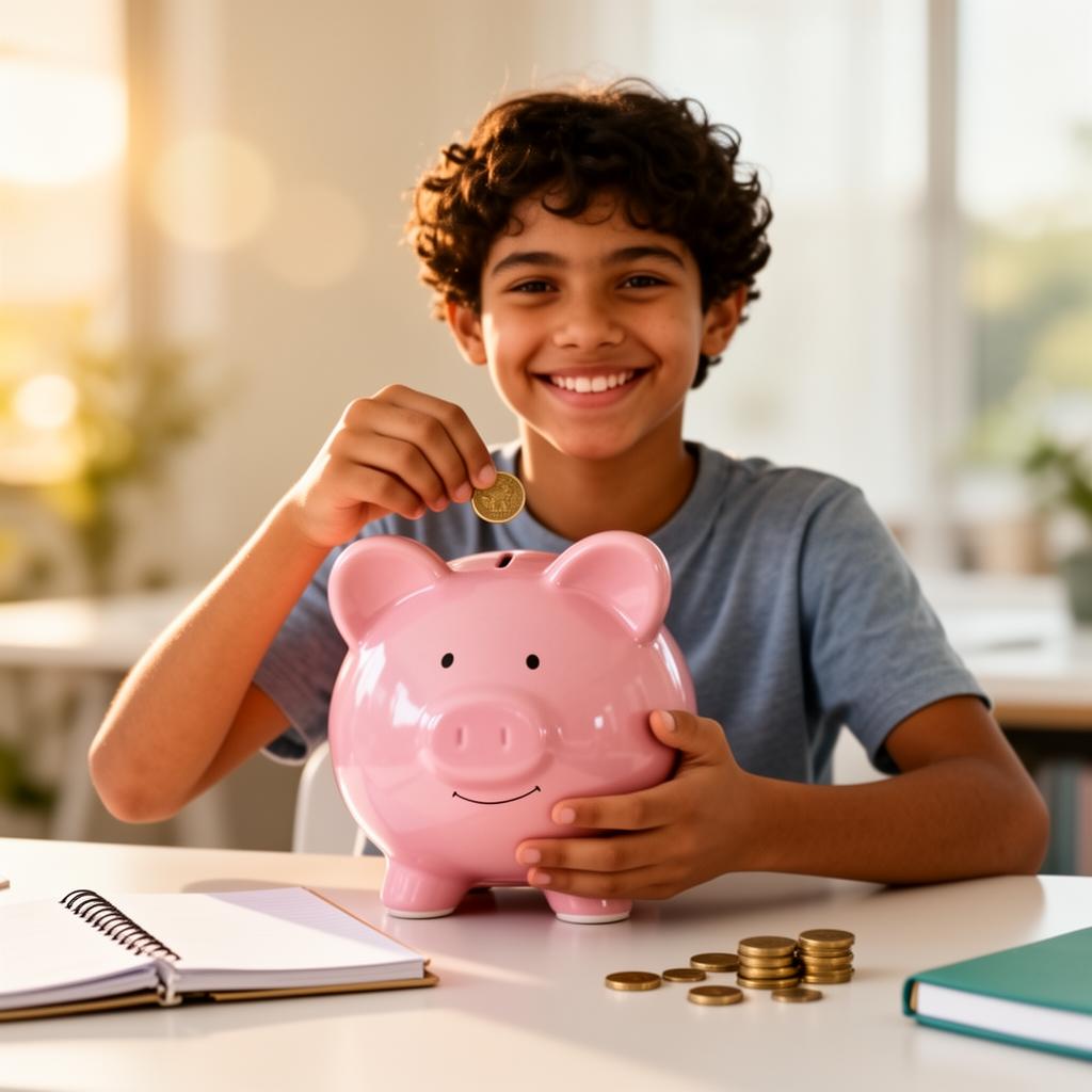Pais ensinando educação financeira para os filhos em casa